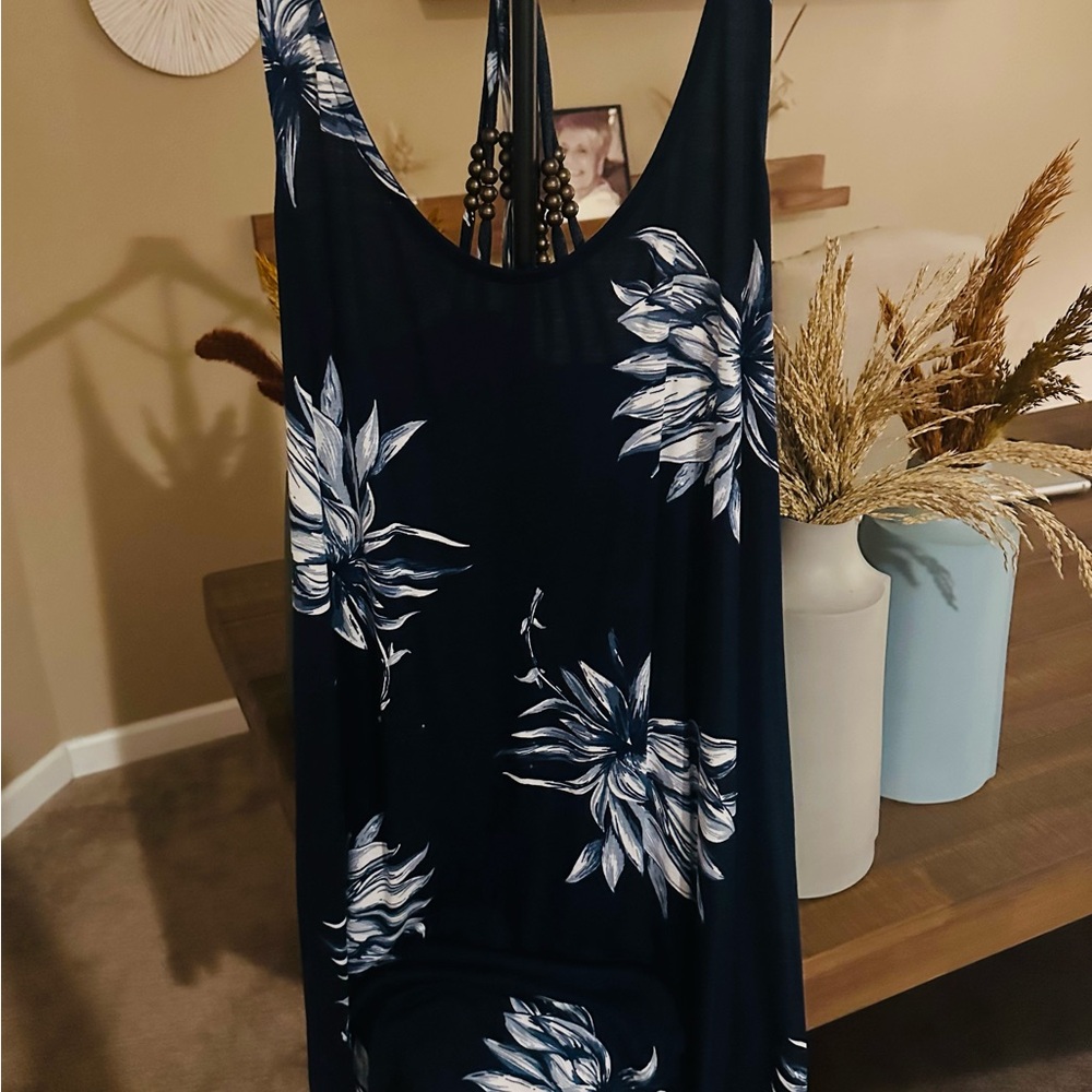 Elegant Floral Navy Swim Coverup